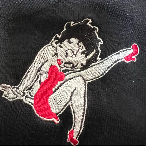 Betty Boop Women’s Cardigan Sweater Plus sz 1 Black knit. Embroidered Figures - Picture 8 of 8